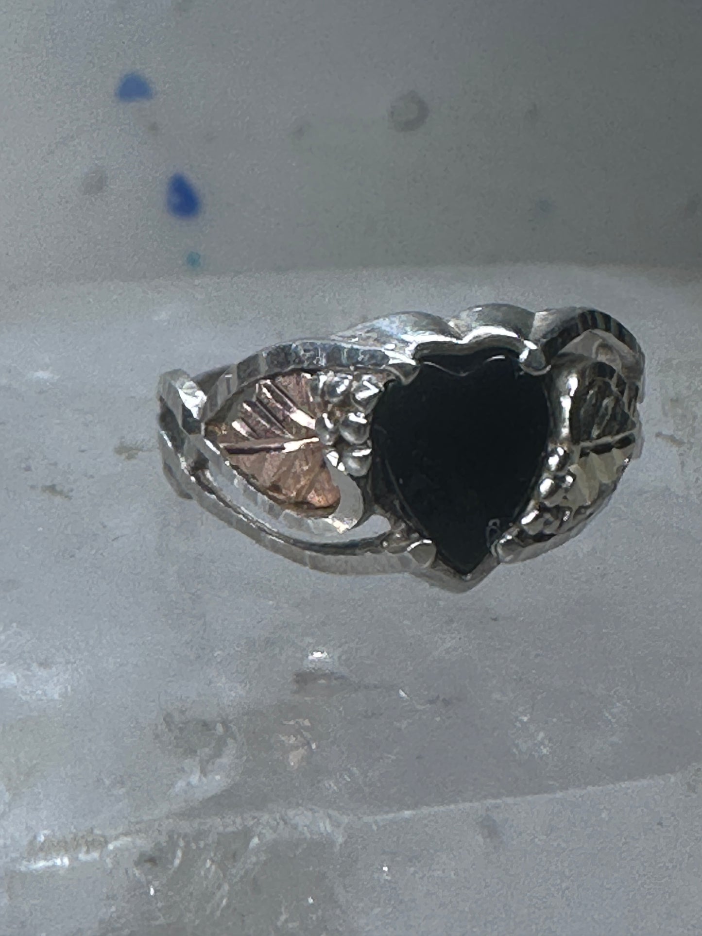 Black Hills Gold Ring size 6.75 heart Valentine leaves sterling silver women