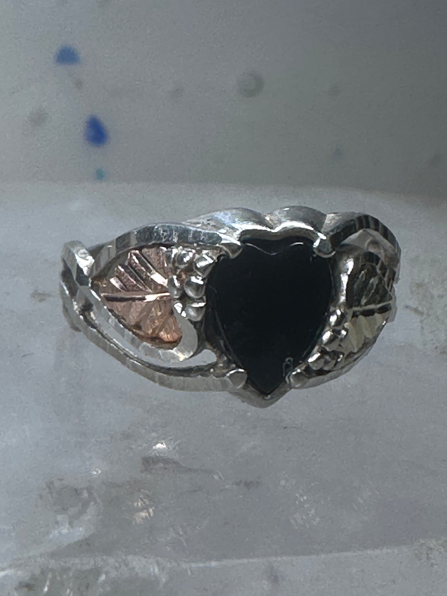 Black Hills Gold Ring size 6.75 heart Valentine leaves sterling silver women