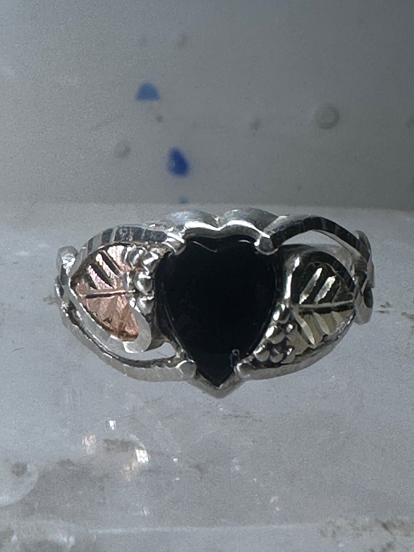 Black Hills Gold Ring size 6.75 heart Valentine leaves sterling silver women