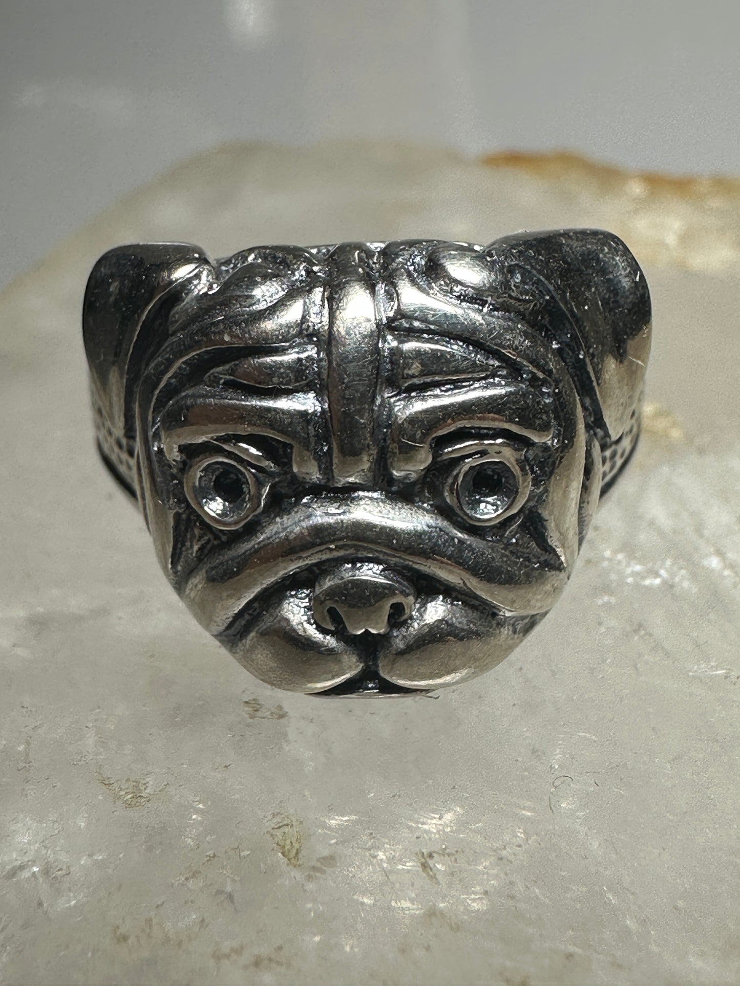 Bulldog ring dog band size 9.75 sterling silver women men