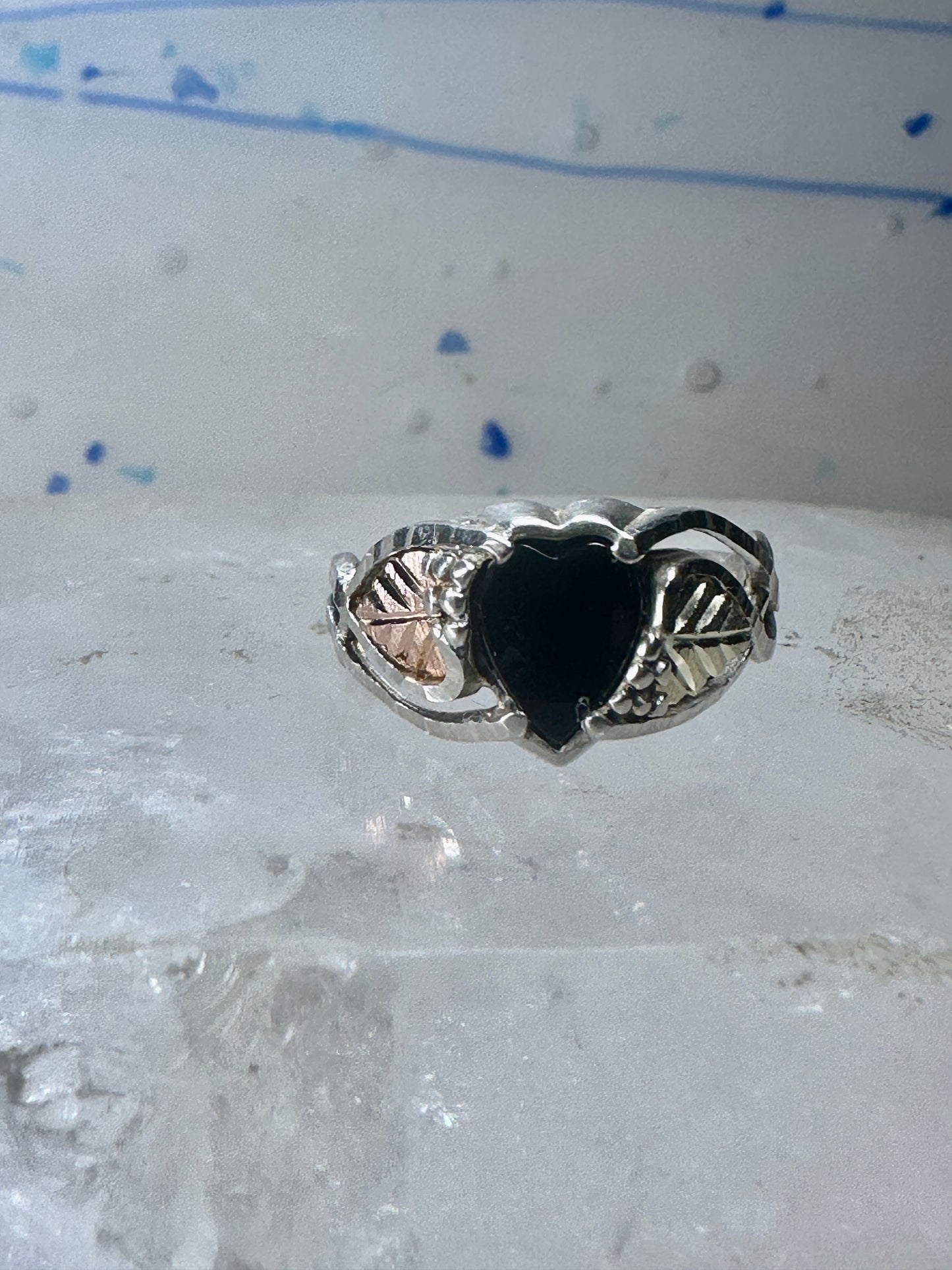 Black Hills Gold Ring size 6.75 heart Valentine leaves sterling silver women