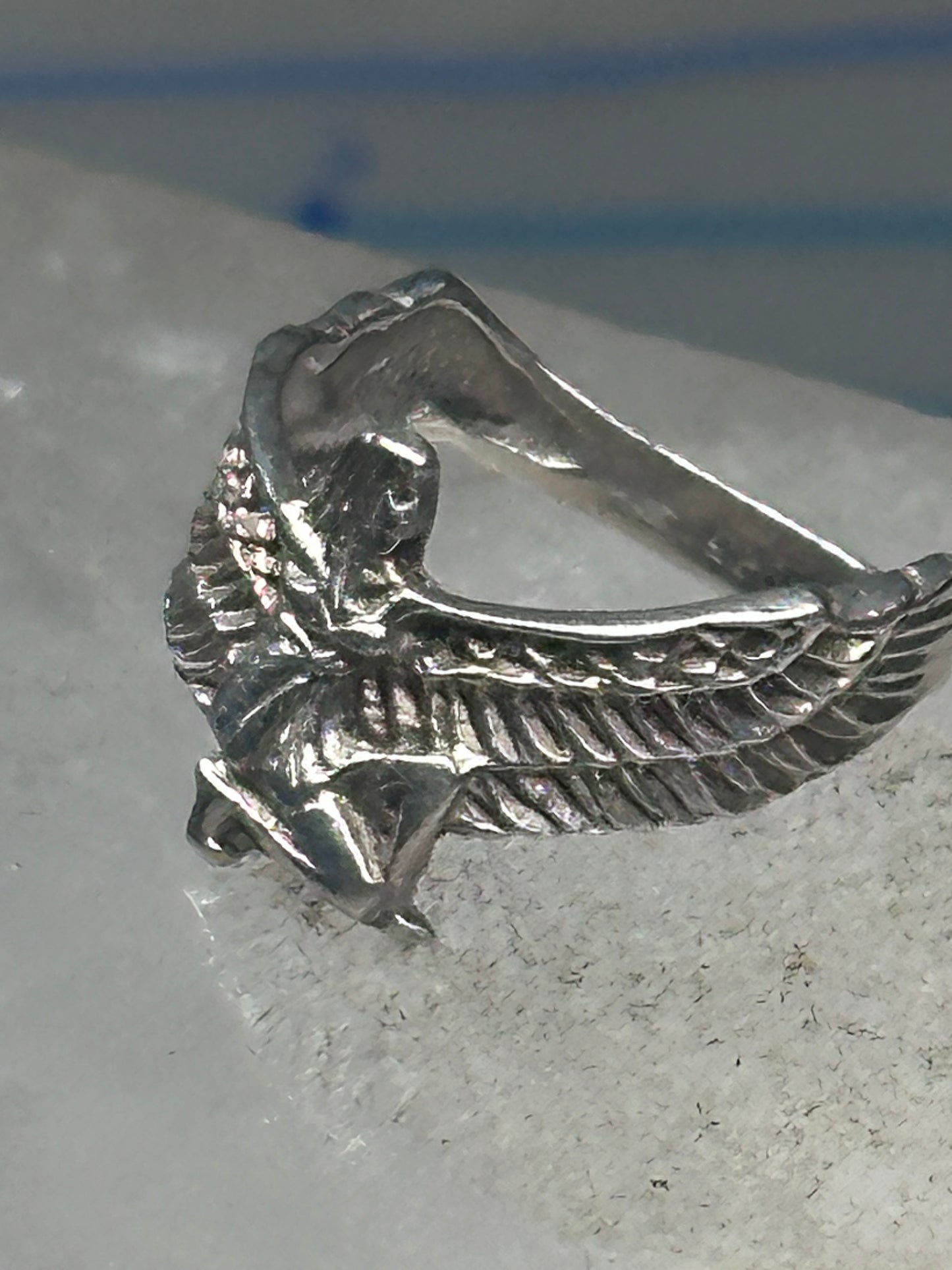 Vintage Sterling Silver Winged Goddess Isis Ring Size 5 Pinky Band 2.5g