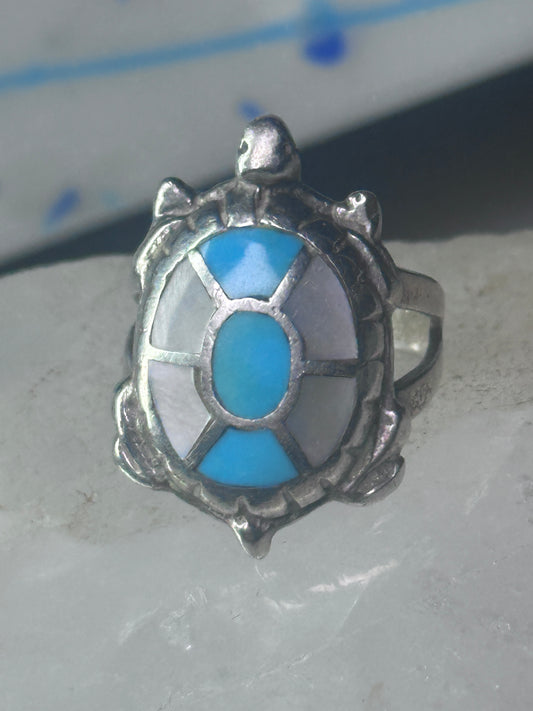 Navajo turtle Ring turquoise mop band size 7.50 sterling silver women girls