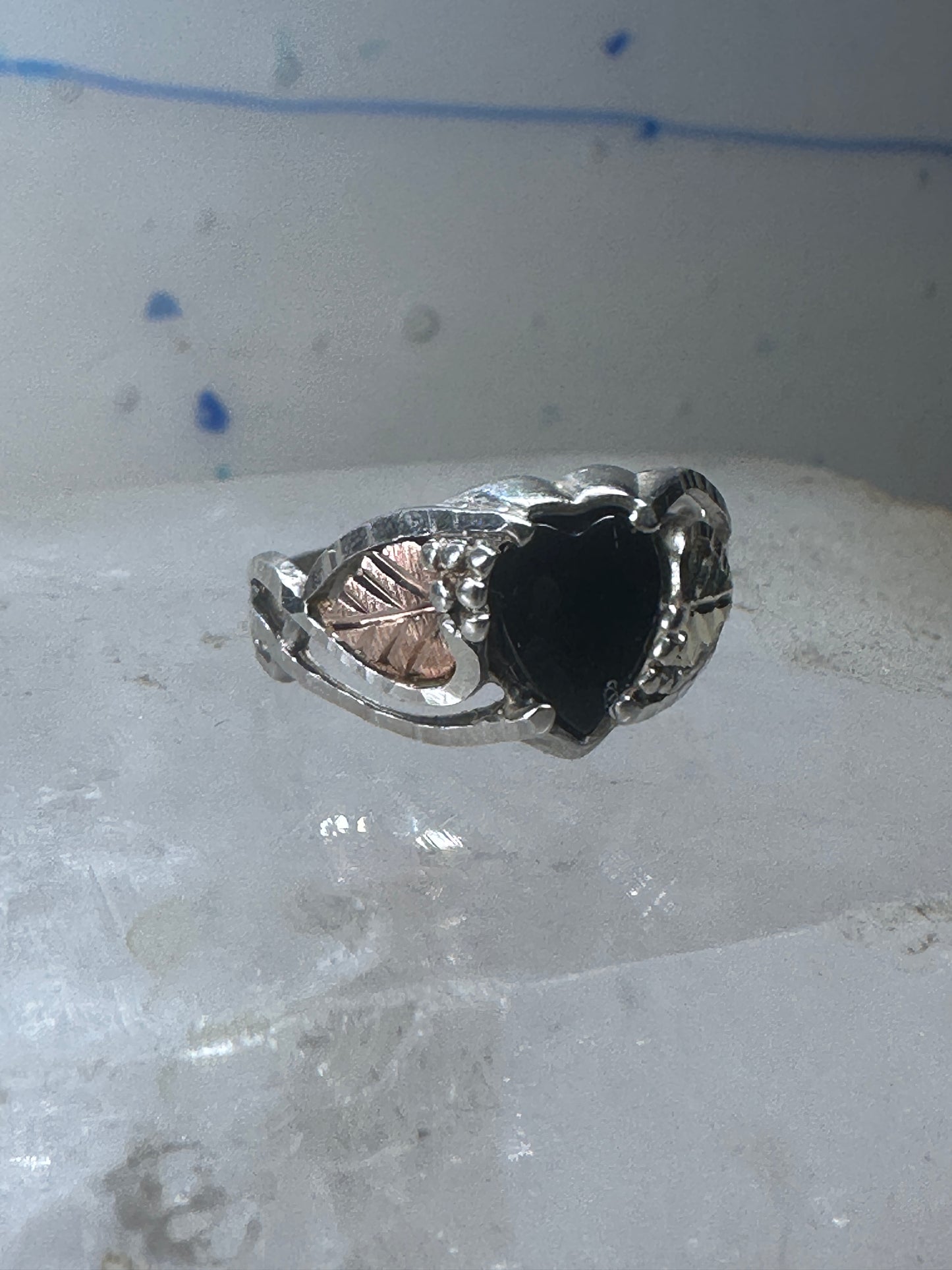 Black Hills Gold Ring size 6.75 heart Valentine leaves sterling silver women