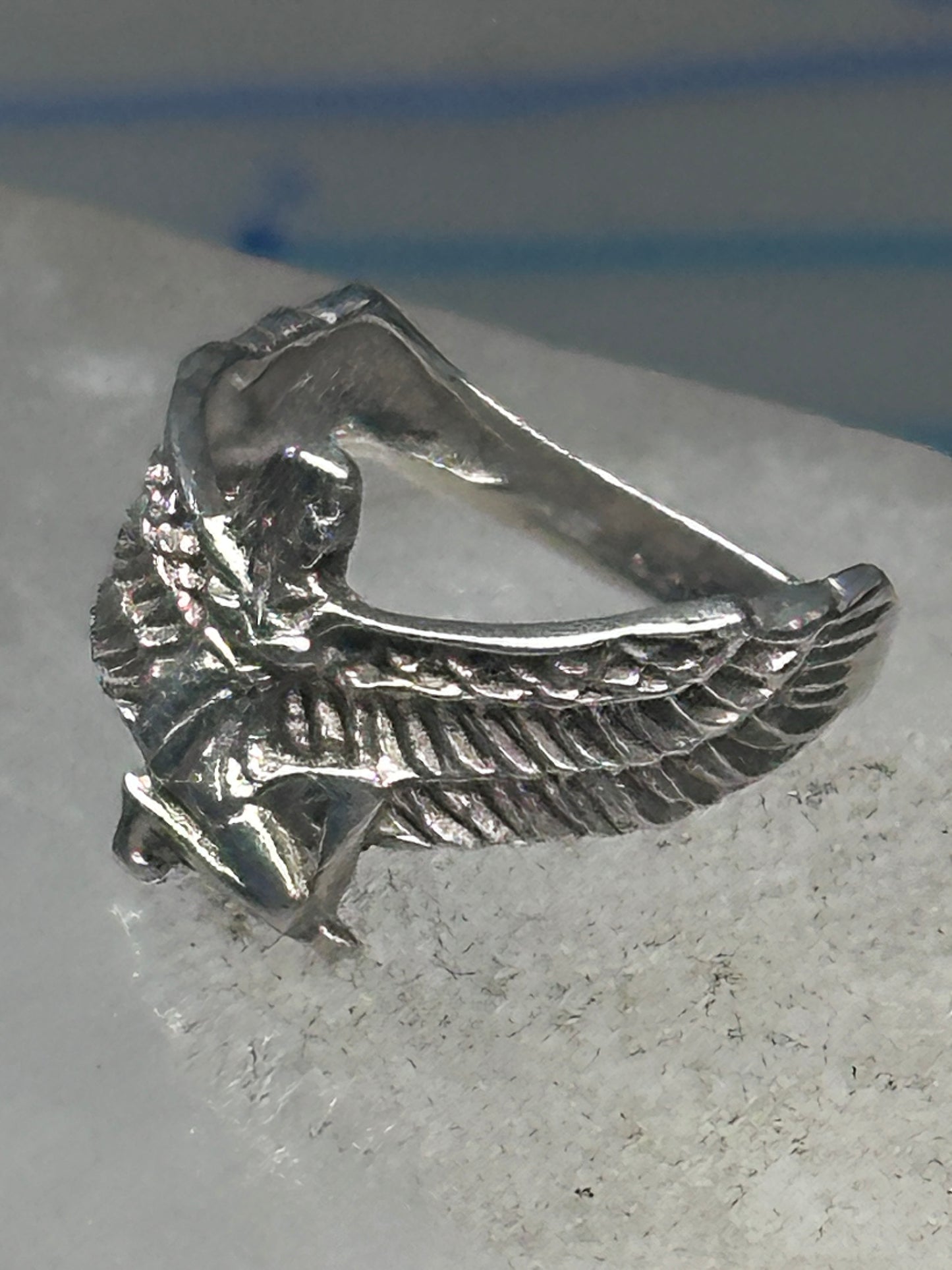Vintage Sterling Silver Winged Goddess Isis Ring Size 5 Pinky Band 2.5g