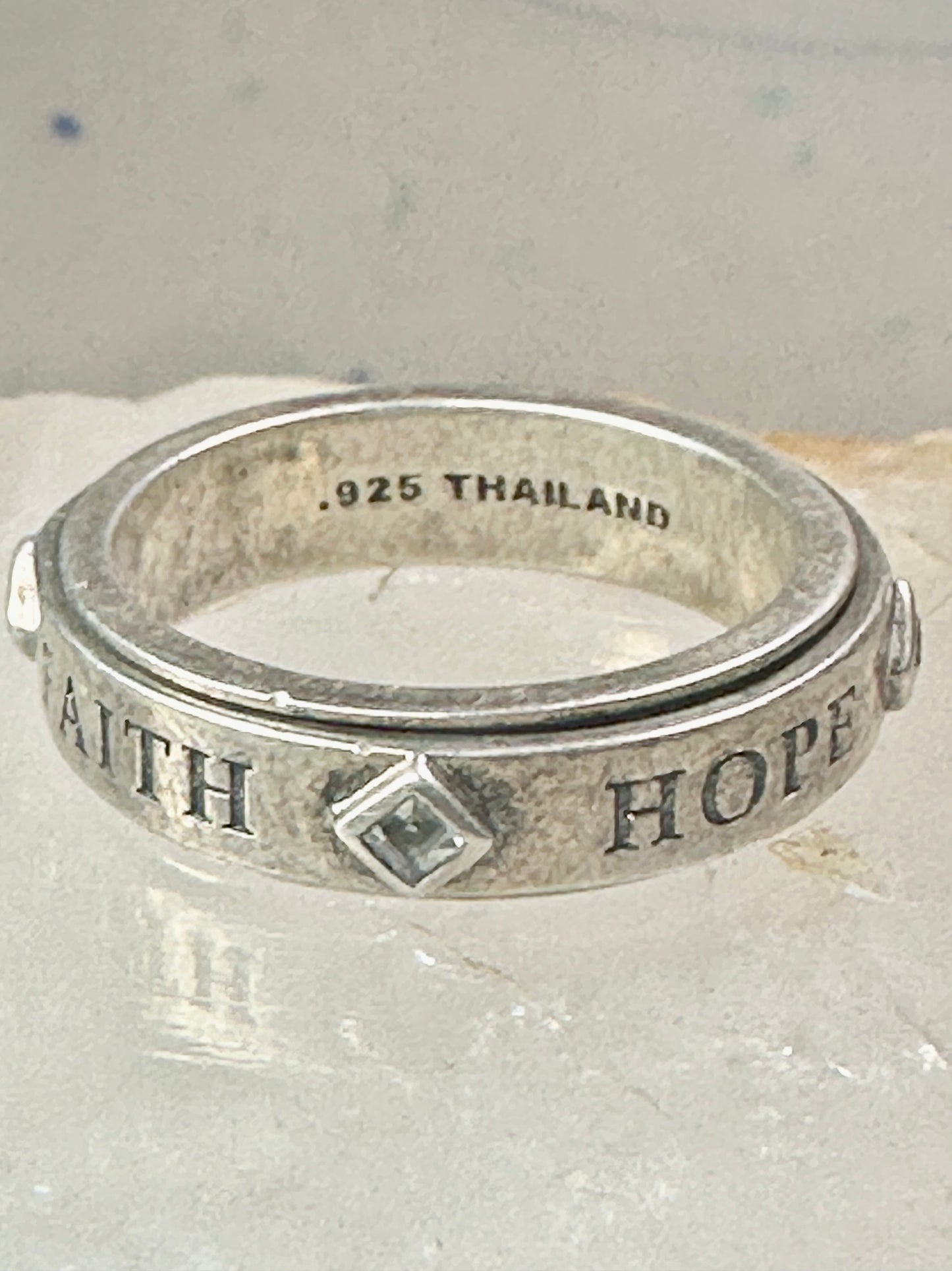 Love Peace Hope Faith ring spinner band Lavaggi size 9 sterling silver women