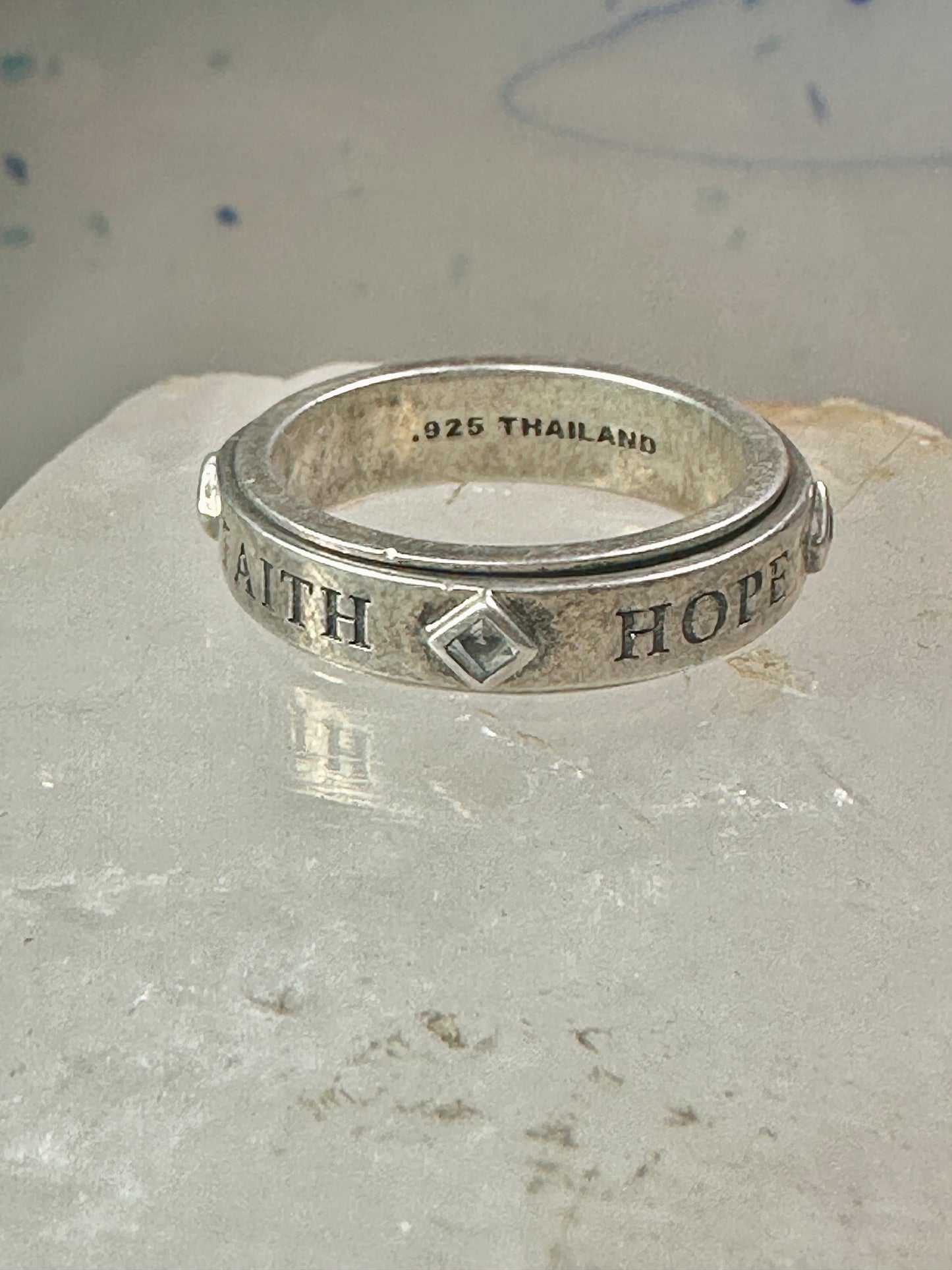 Love Peace Hope Faith ring spinner band Lavaggi size 9 sterling silver women