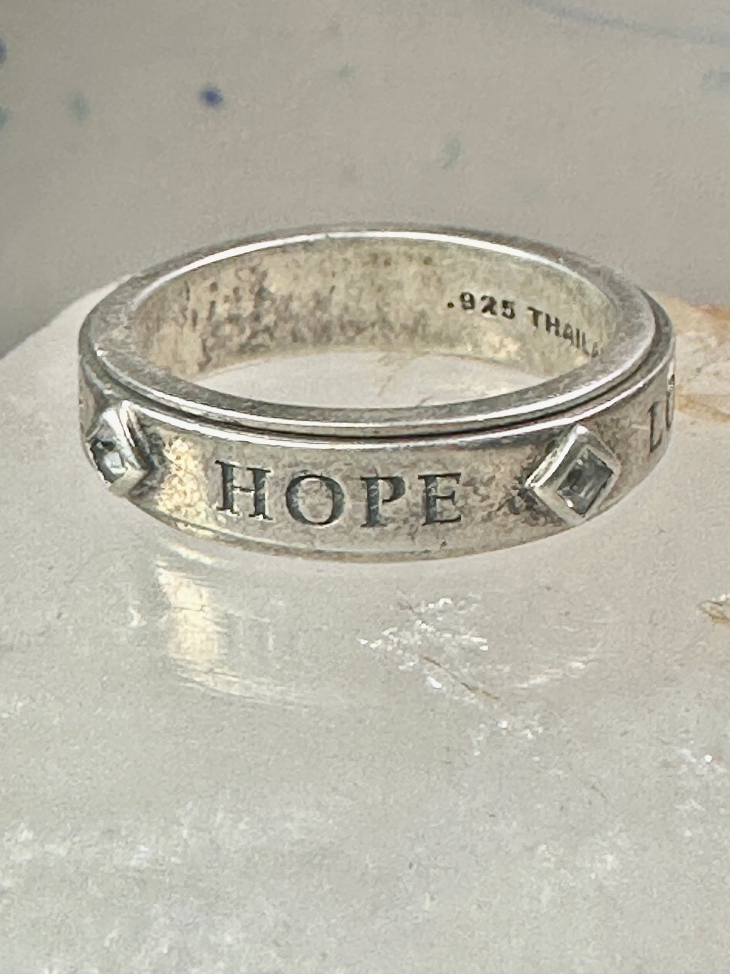 Love Peace Hope Faith ring spinner band Lavaggi size 9 sterling silver women