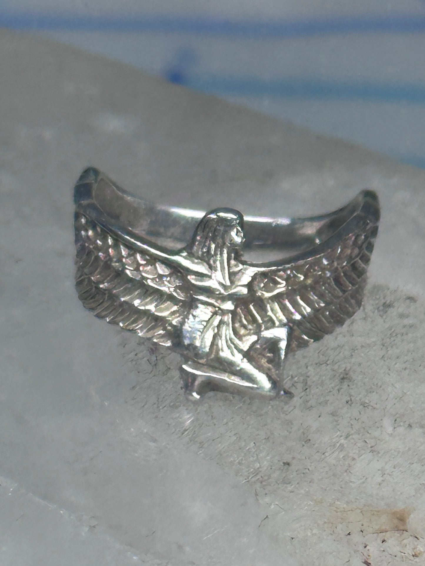 Vintage Sterling Silver Winged Goddess Isis Ring Size 5 Pinky Band 2.5g