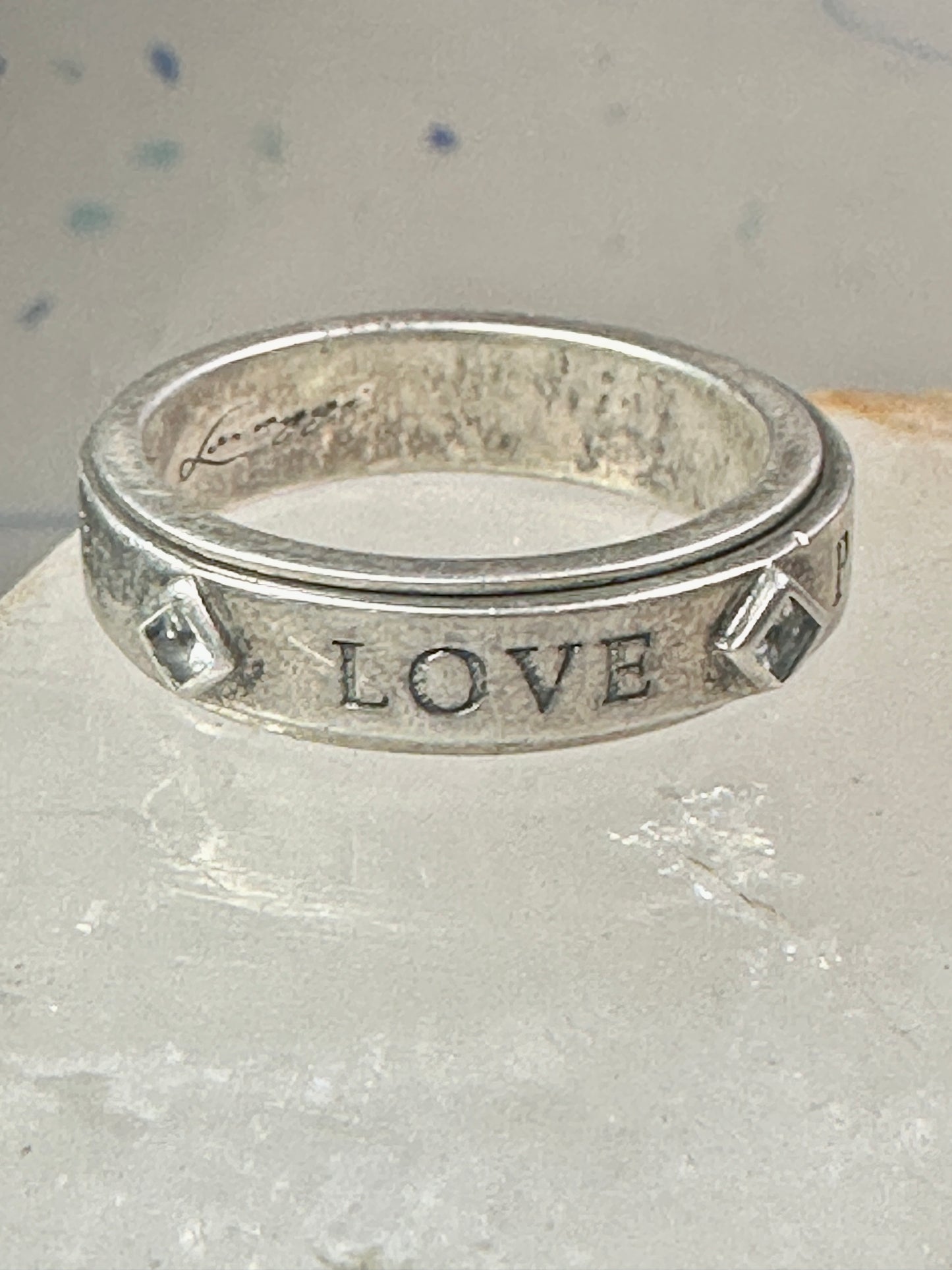 Love Peace Hope Faith ring spinner band Lavaggi size 9 sterling silver women