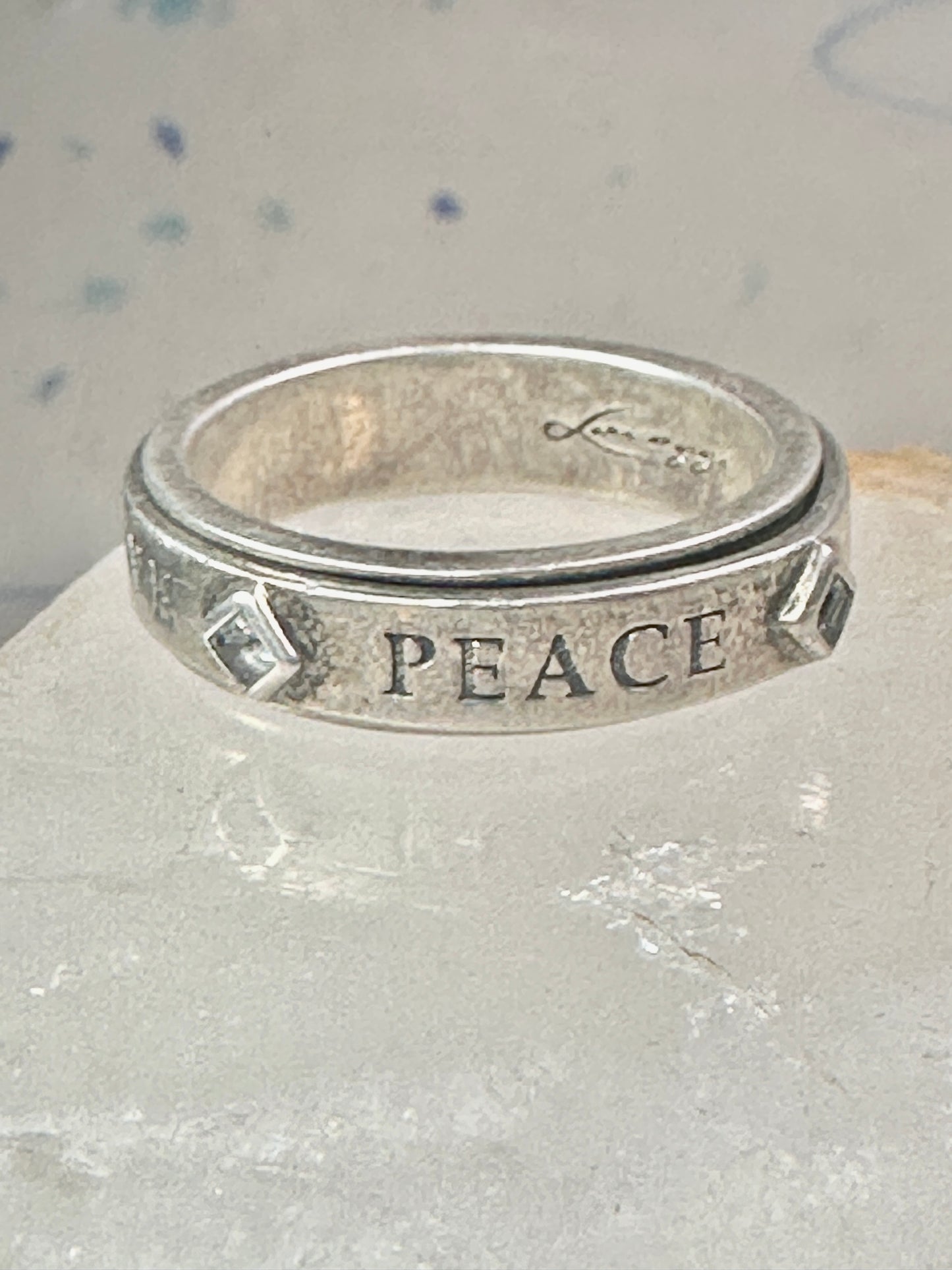 Love Peace Hope Faith ring spinner band Lavaggi size 9 sterling silver women