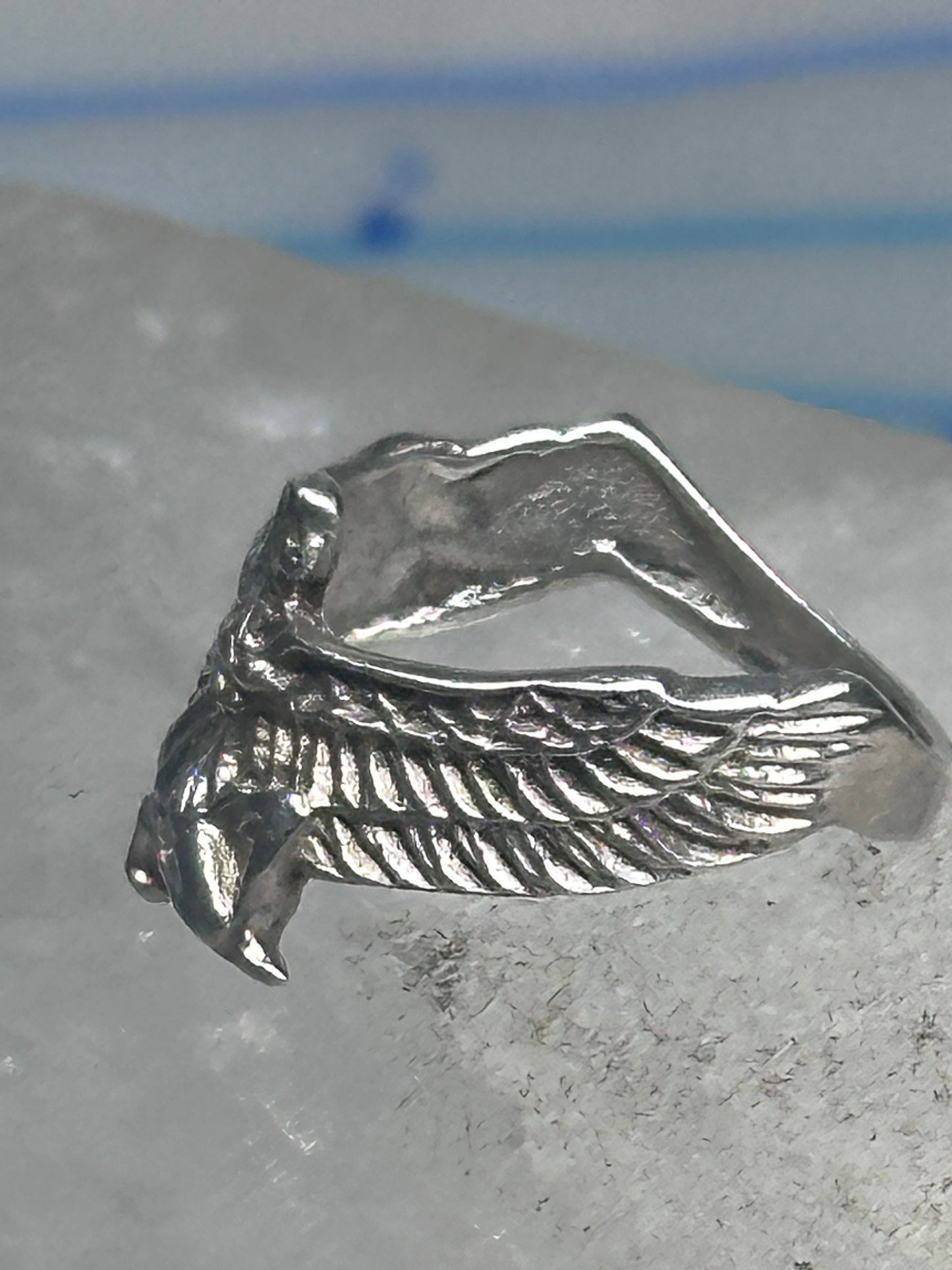 Vintage Sterling Silver Winged Goddess Isis Ring Size 5 Pinky Band 2.5g