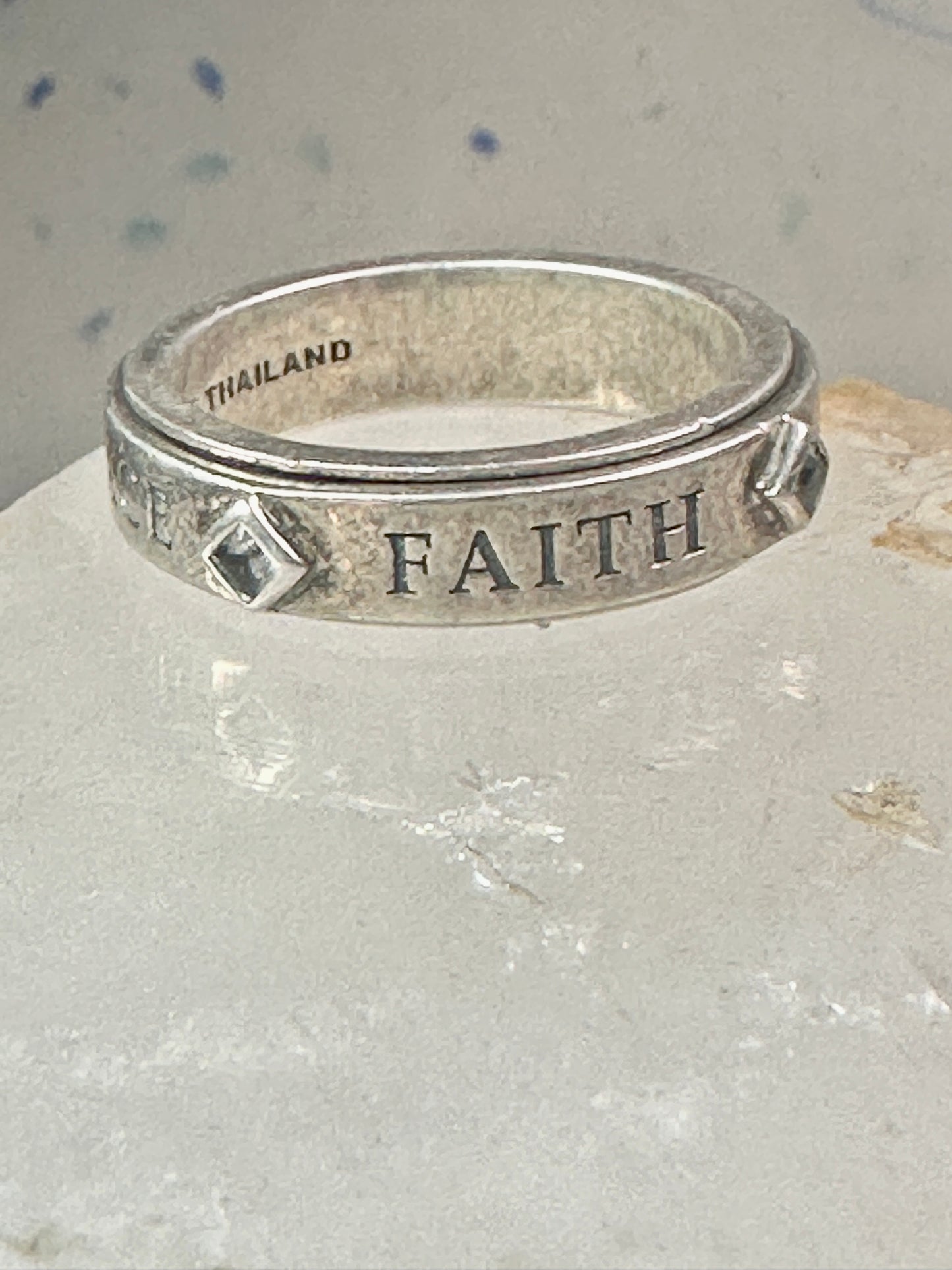 Love Peace Hope Faith ring spinner band Lavaggi size 9 sterling silver women