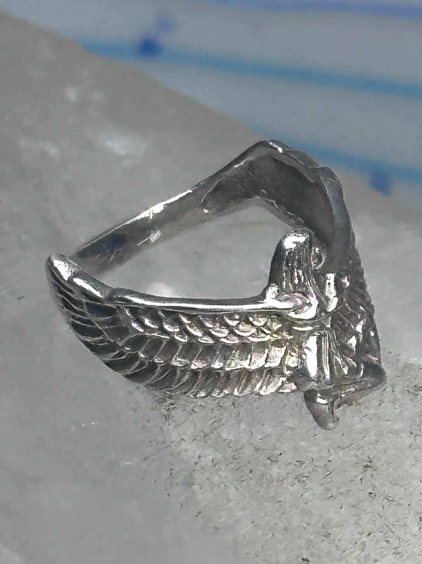 Vintage Sterling Silver Winged Goddess Isis Ring Size 5 Pinky Band 2.5g