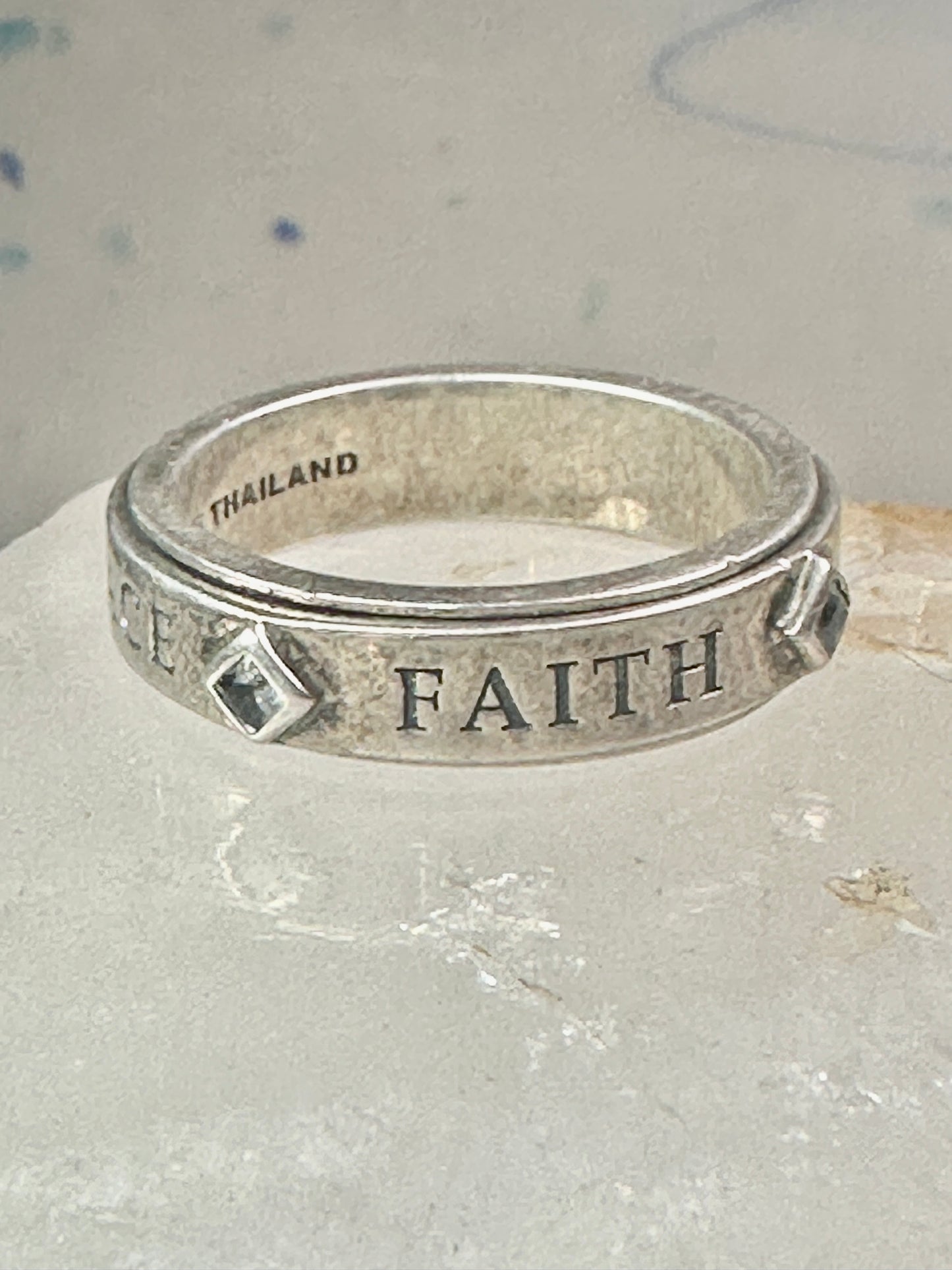Love Peace Hope Faith ring spinner band Lavaggi size 9 sterling silver women