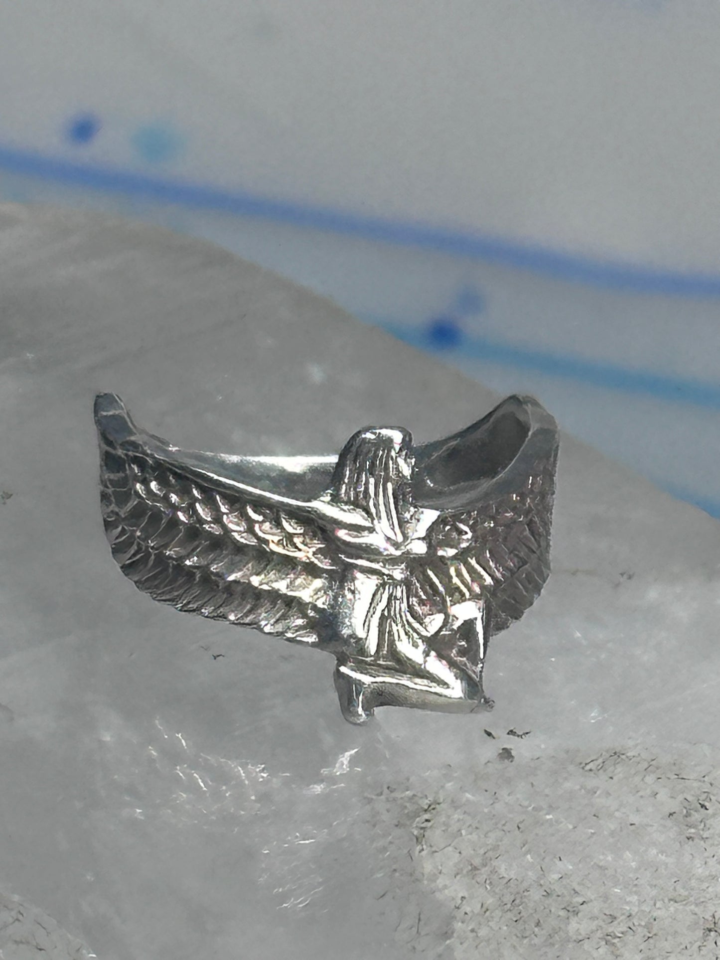 Vintage Sterling Silver Winged Goddess Isis Ring Size 5 Pinky Band 2.5g