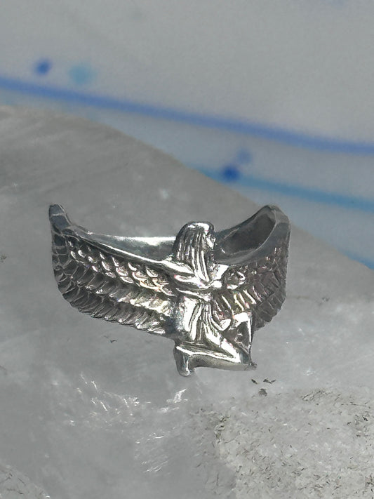 Vintage Sterling Silver Winged Goddess Isis Ring Size 5 Pinky Band 2.5g