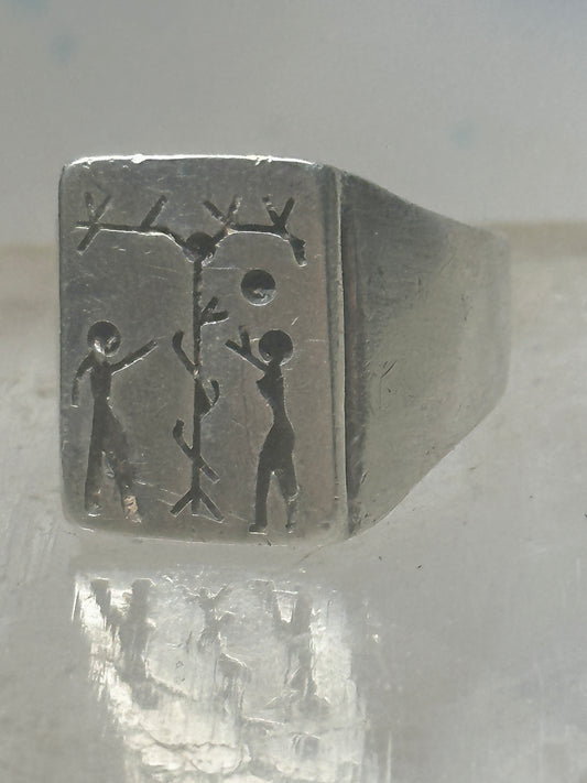 Adam and Eve ring Mexico band Tree Apple Snake size 5.75 sterling silver women