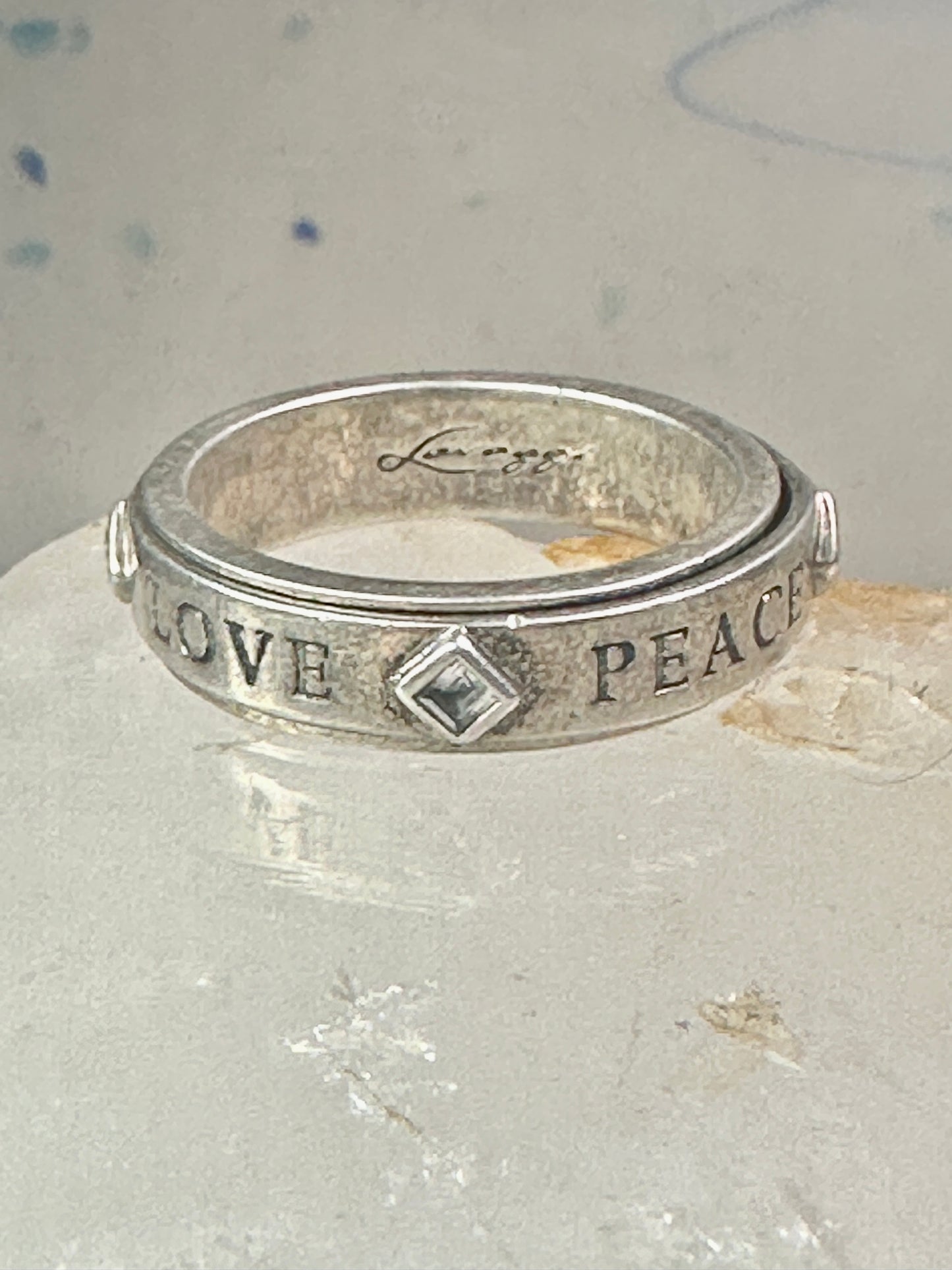 Love Peace Hope Faith ring spinner band Lavaggi size 9 sterling silver women