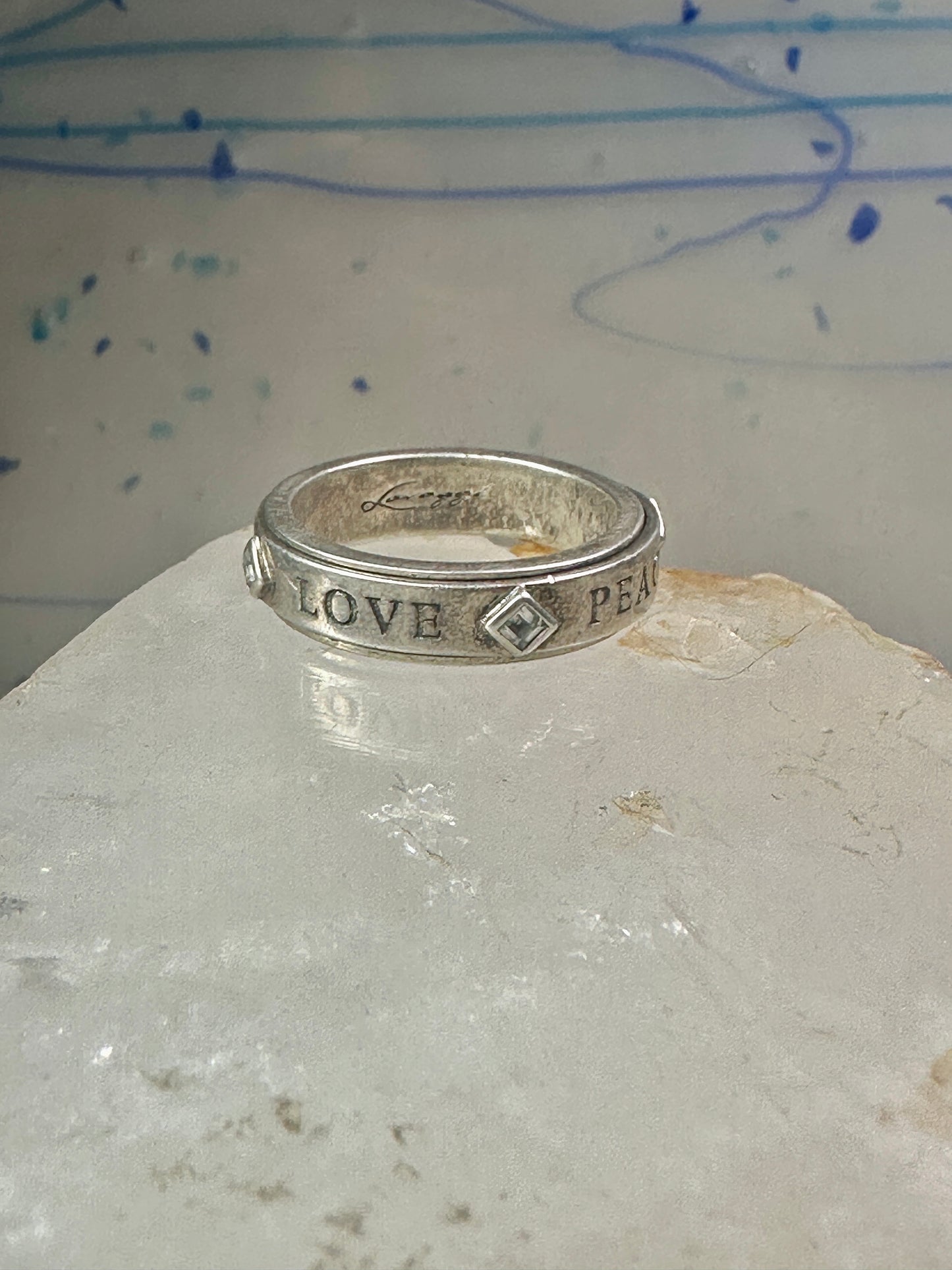Love Peace Hope Faith ring spinner band Lavaggi size 9 sterling silver women