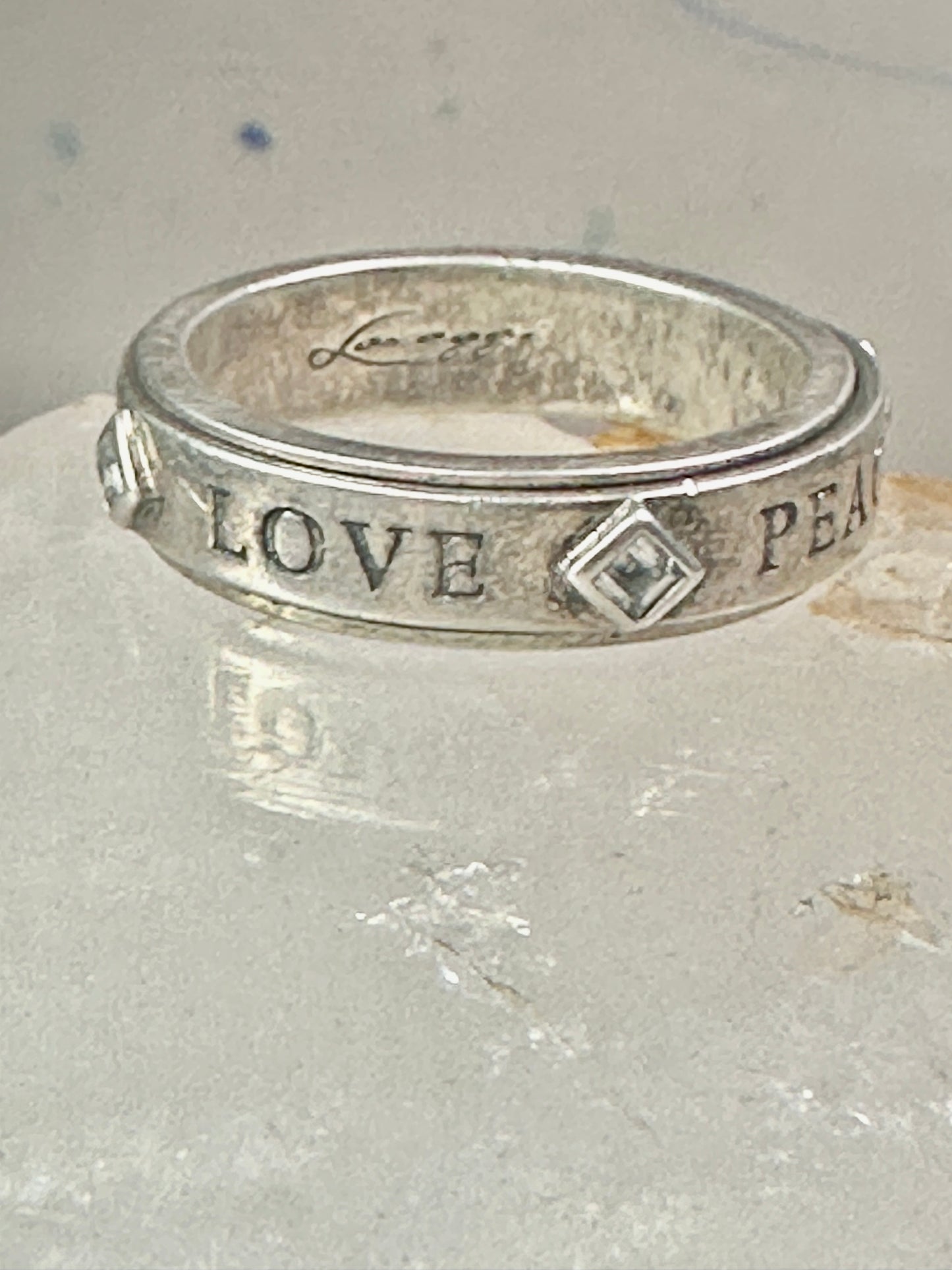 Love Peace Hope Faith ring spinner band Lavaggi size 9 sterling silver women
