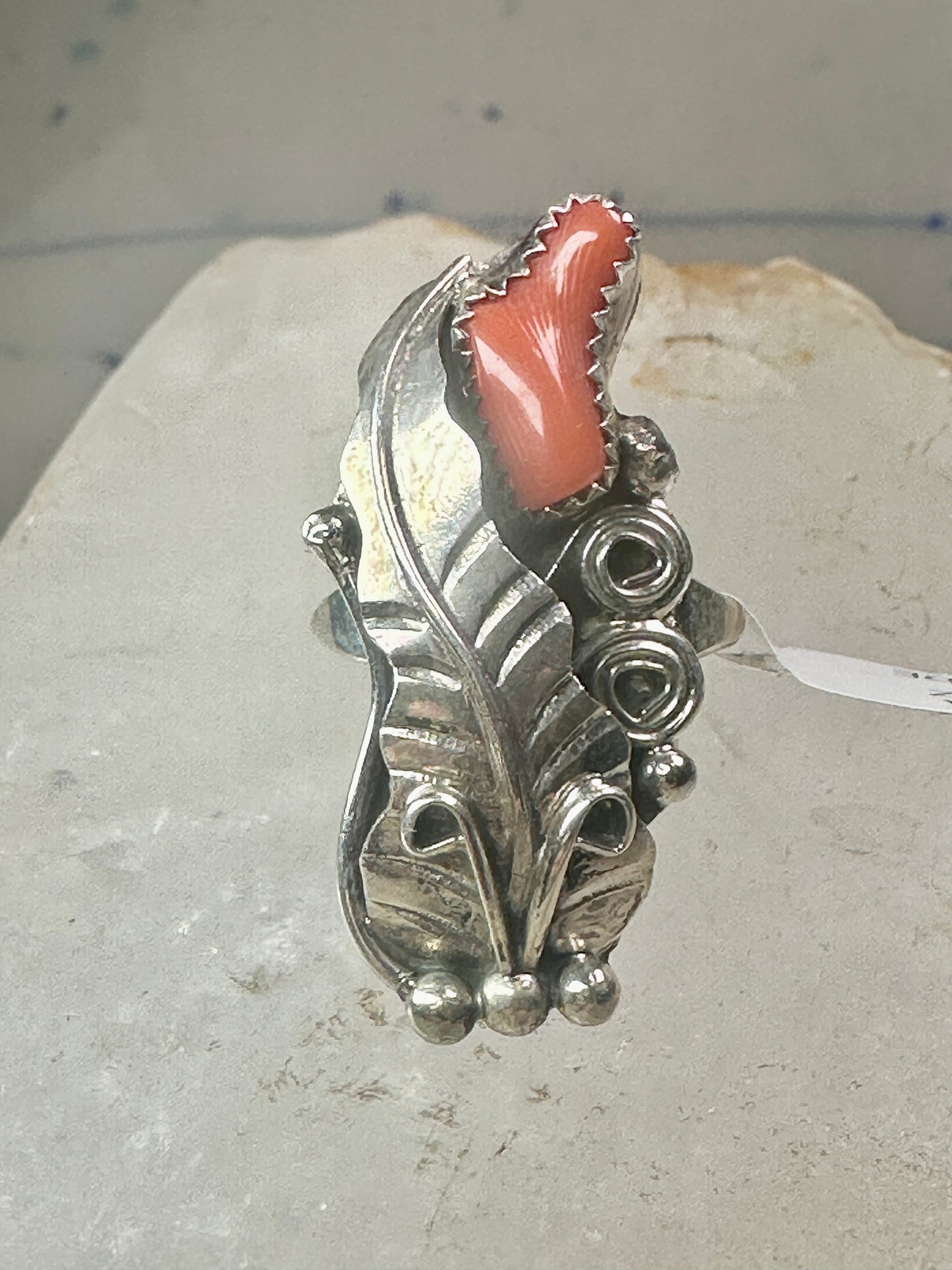 Navajo ring coral feather size 5.50 Rolanda Martinez sterling silver women