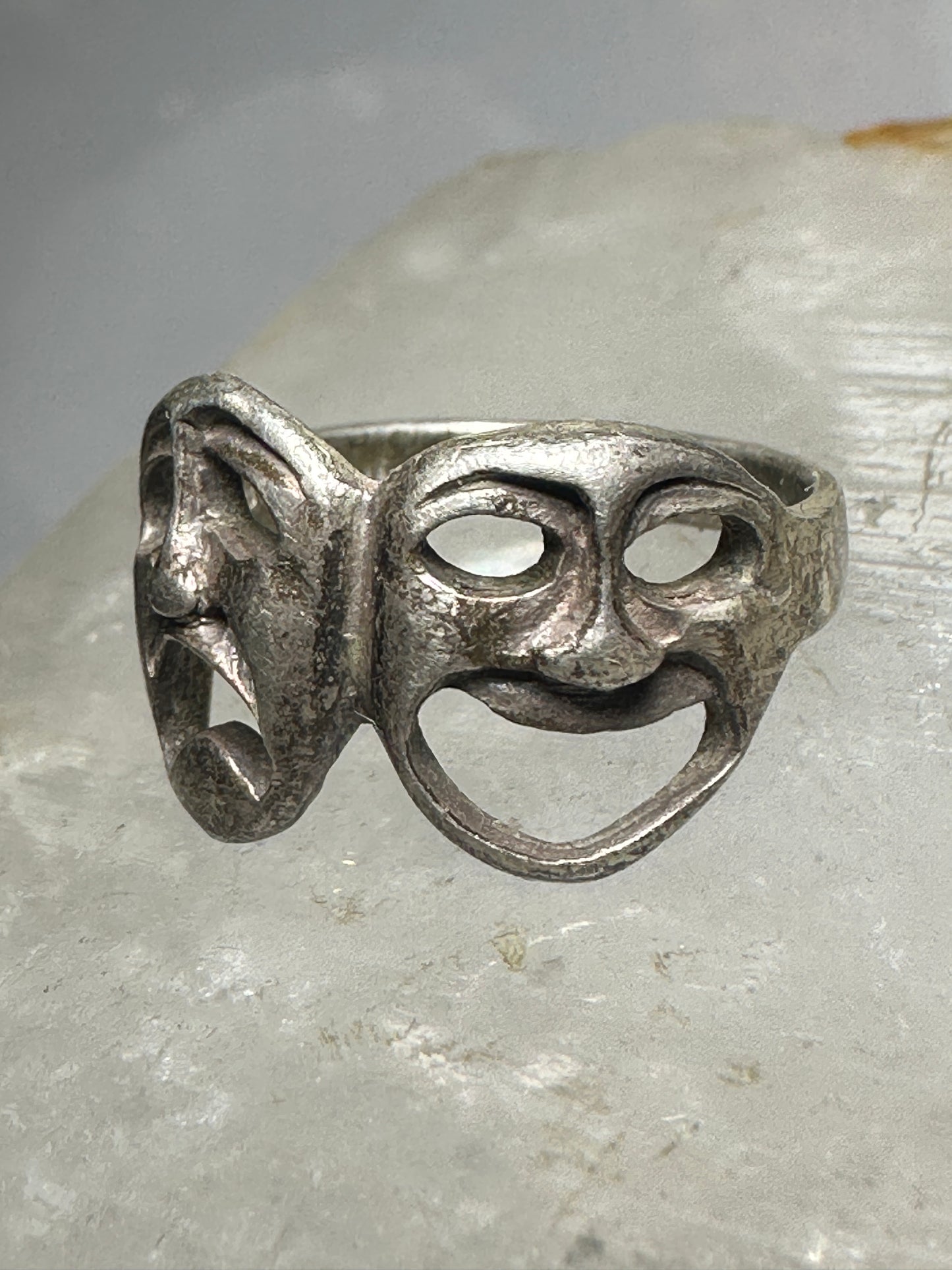 Comedy tragedy ring faces band comic tragic theatrical size 7.75 sterling silver women