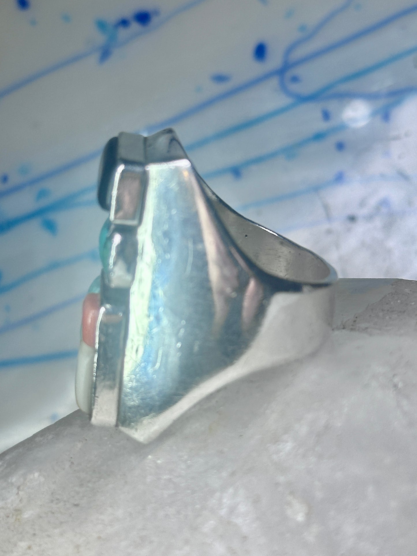 Navajo Ring turquoise coral onyx mop band size 11 sterling silver men