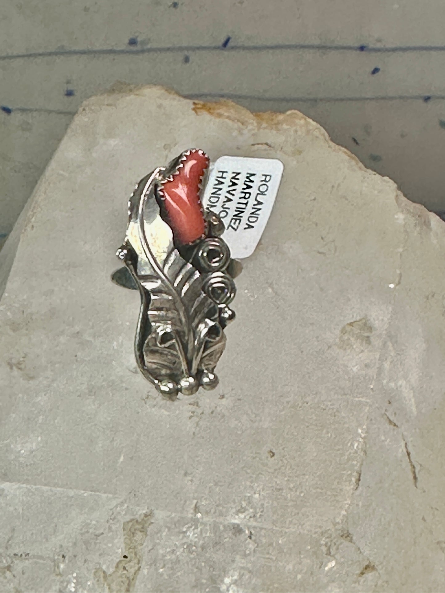 Navajo ring coral feather size 5.50 Rolanda Martinez sterling silver women