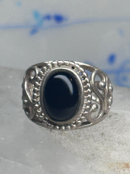 Vintage Sterling Silver Black Onyx Filigree Openwork Ring Size 5.50