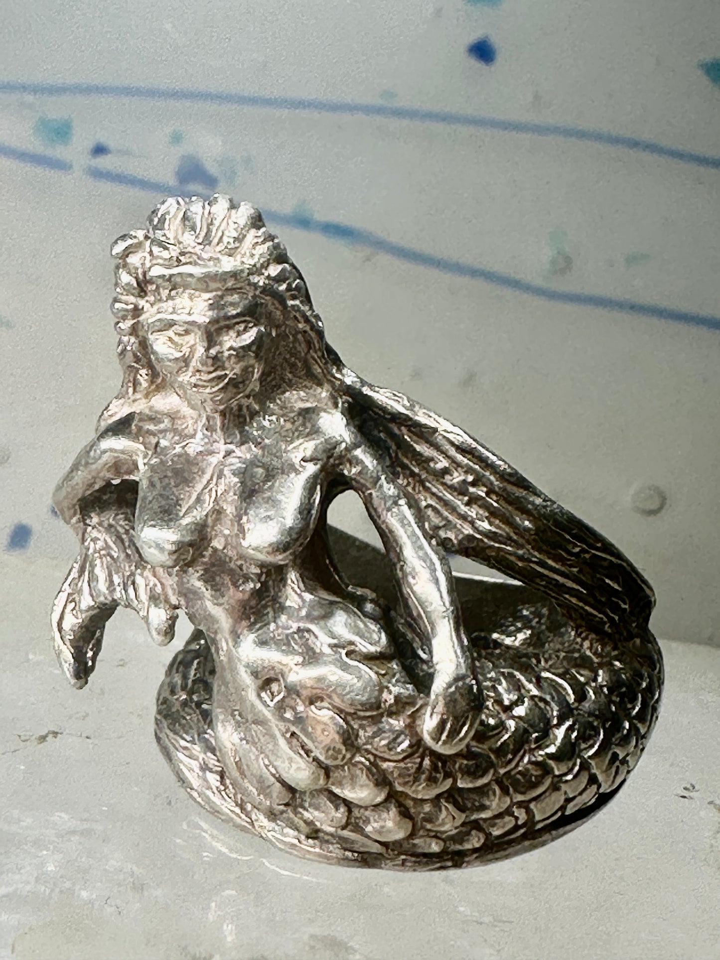 Vintage Mermaid ring size 10 nautical ocean sterling silver women men