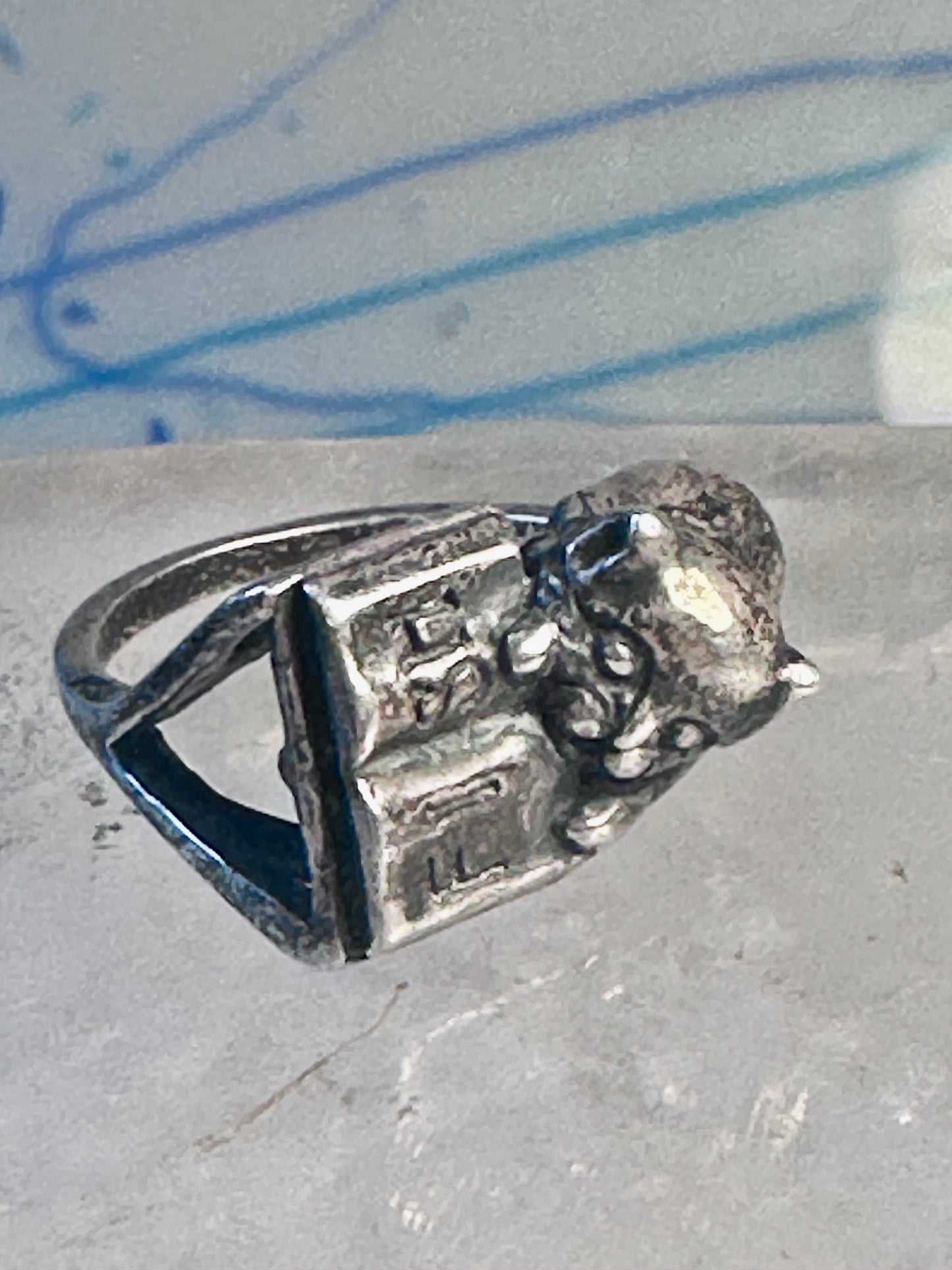 Cat ring reading fish book Kabana sterling silver band size 5 girls women