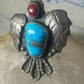 Phoenix ring Navajo turquoise coral size 9 sterling silver women