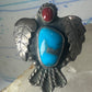 Phoenix ring Navajo turquoise coral size 9 sterling silver women