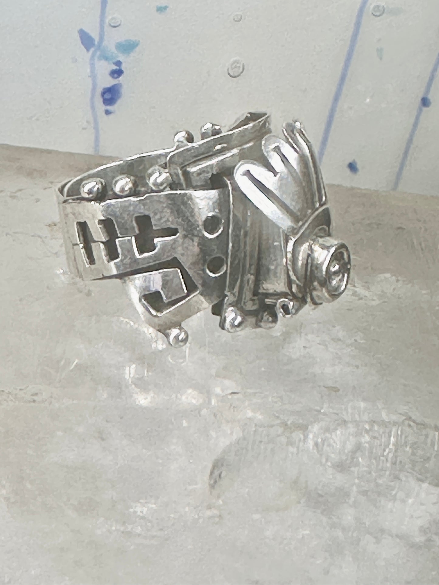 Poison ring Mexico Aztec Mayan in Great condition size 6.75 sterling silver women