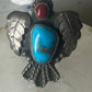 Phoenix ring Navajo turquoise coral size 9 sterling silver women