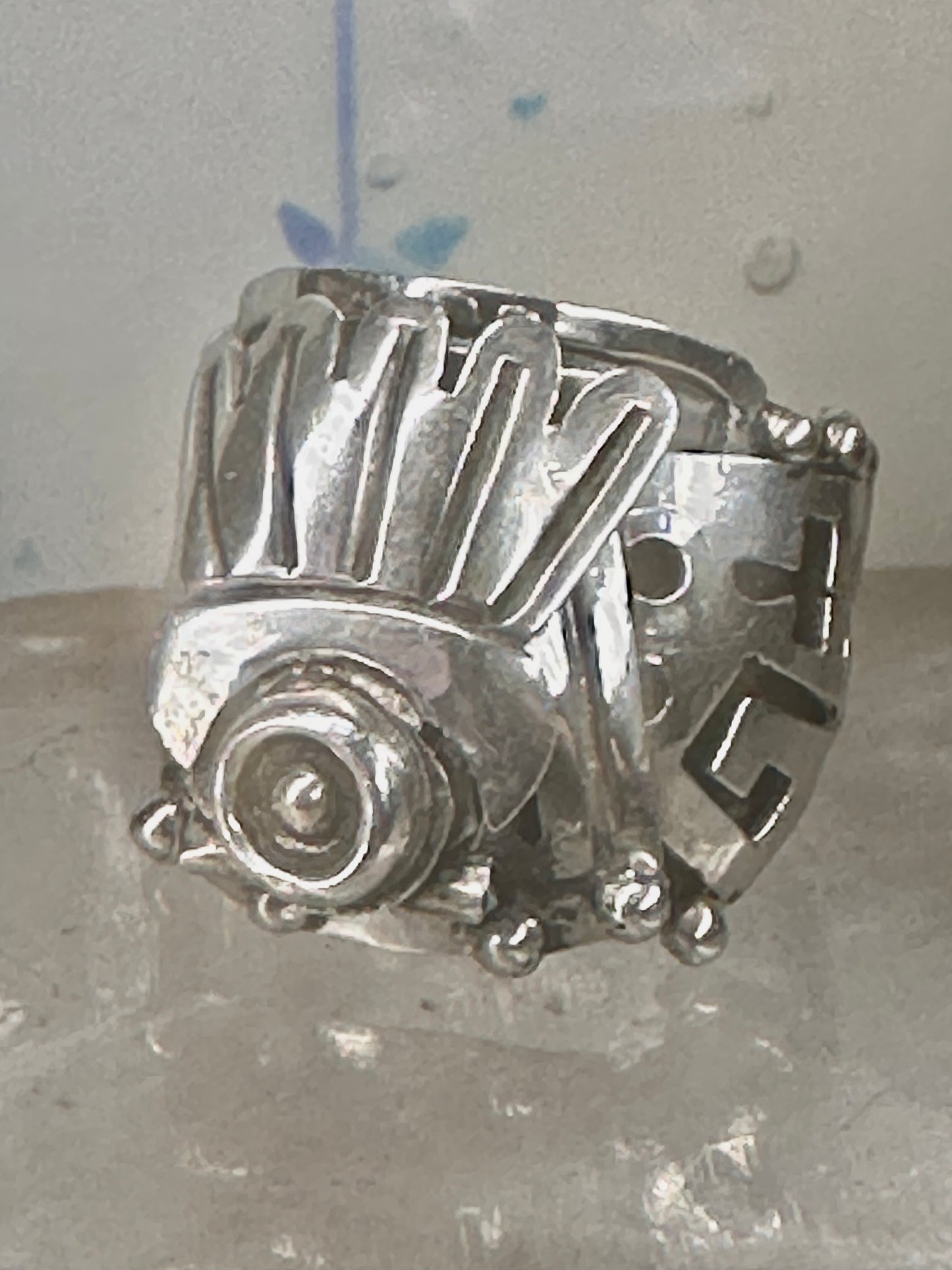 Poison ring Mexico Aztec Mayan in Great condition size 6.75 sterling silver women