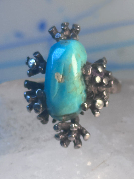 Turquoise ring long brutalist sterling silver size 9 women