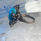 Turquoise ring long brutalist sterling silver size 9 women