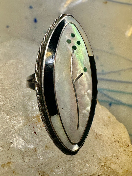 Zuni ring Turquoise flower size 6.50  slightly domed mother of pearl  sterling silver women