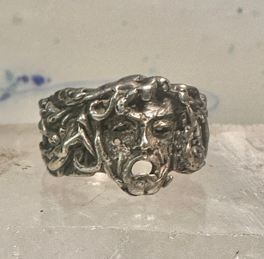 Man face ring brutalist band size 6.5 sterling silver women