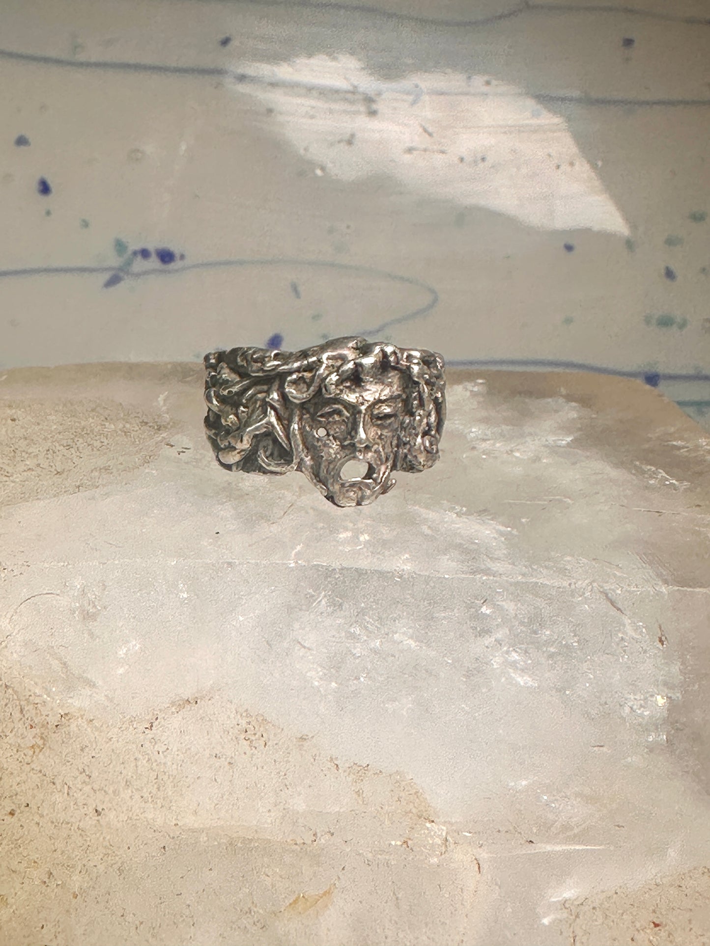 Man face ring brutalist band size 6.5 sterling silver women