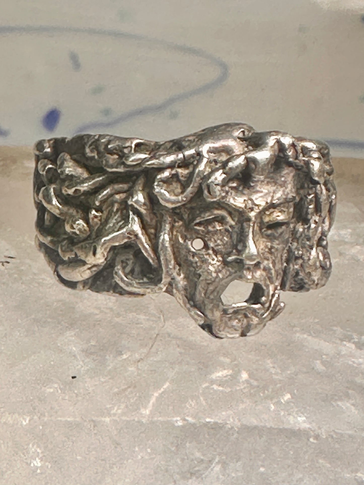 Man face ring brutalist band size 6.5 sterling silver women