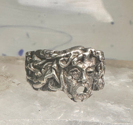 Man face ring brutalist band size 6.5 sterling silver women