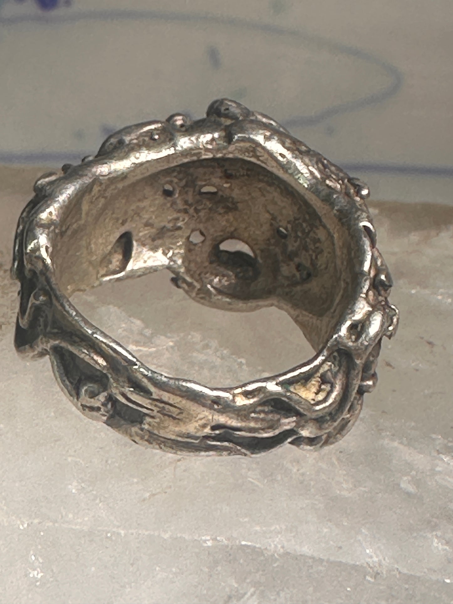 Man face ring brutalist band size 6.5 sterling silver women