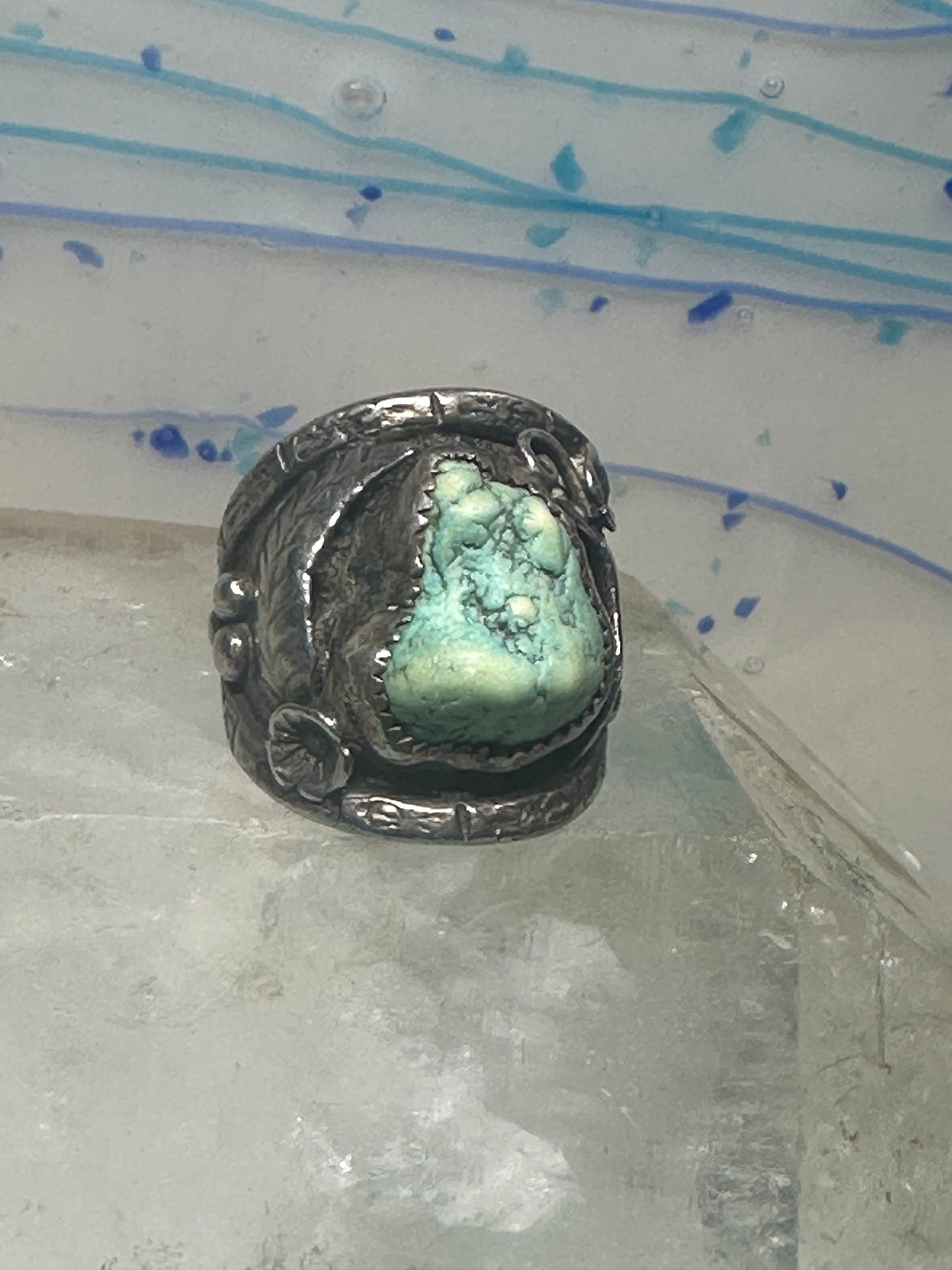 Navajo ring turquoise cigar band flowers leaves size 9.25 sterling silver women men