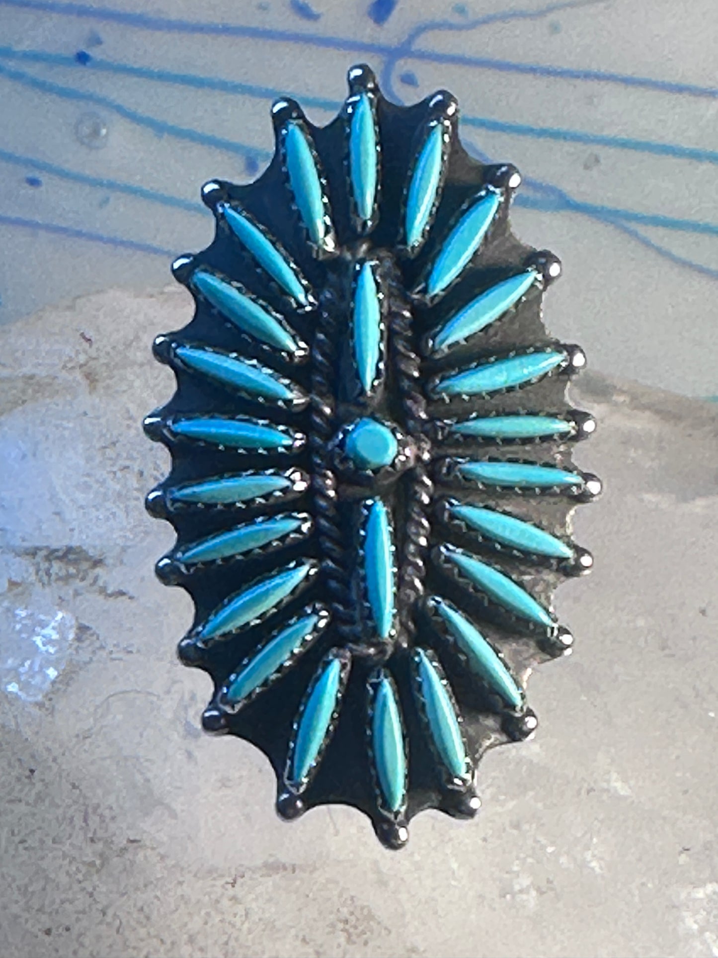 Zuni ring long turquoise petite point sterling silver size 10.50 women