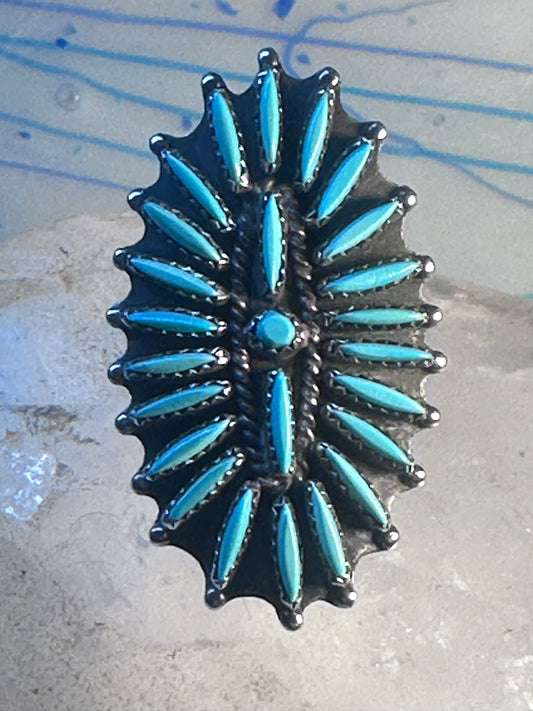 Zuni ring long turquoise petite point sterling silver size 10.50 women