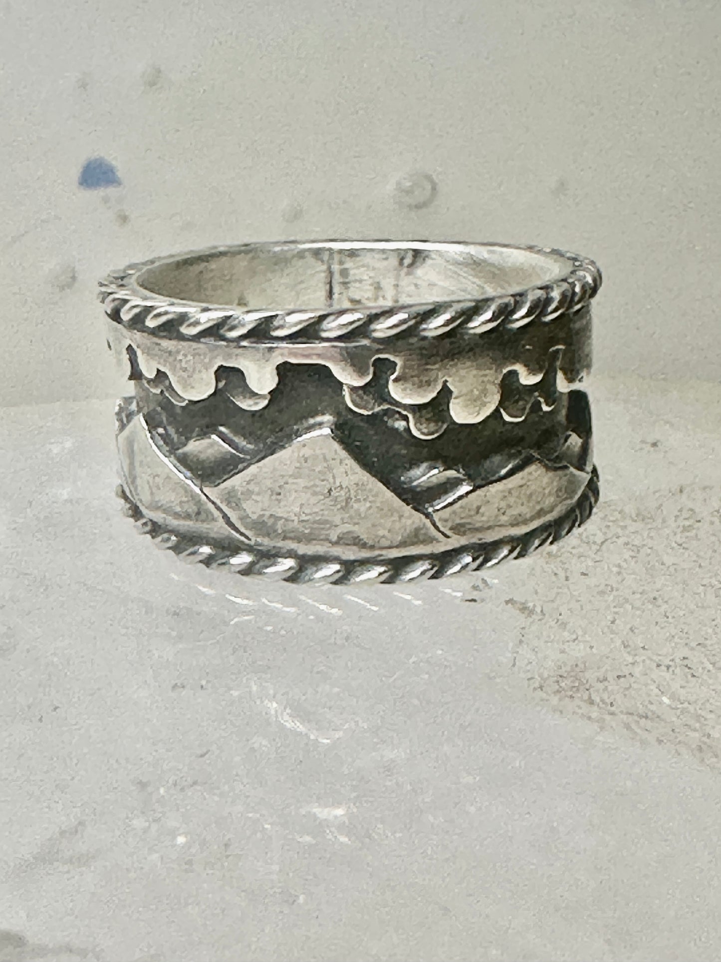 Mountains Clouds ring size 5 three D band southwest sterling silver women boys