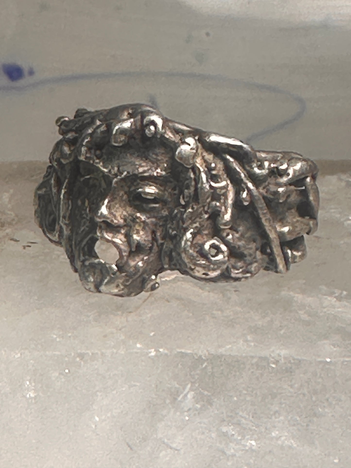 Man face ring brutalist band size 6.5 sterling silver women